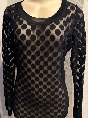 Jean Paul Gaultier (FUZZI) Black Sheer Polka Dot Long Sleeve Top Sz L 2004?